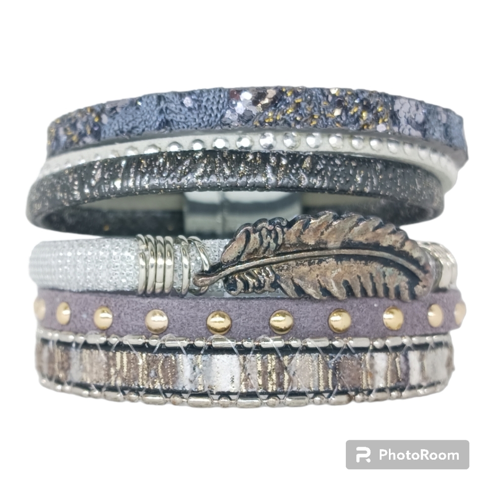 Plus-Size Available! Magnetic clasp cuff leather bracelet